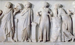 Sarcophagus of the Muses, detalj av Thalia, Erato, Euterpe og Polyhymnia, ca. 160 e.Kr. marmor